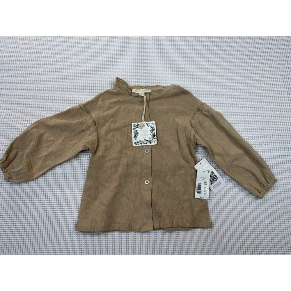 Chelsea & Violet Baby Tan Top 24M Long Sleeve Button Shirt F24WI231I NWT